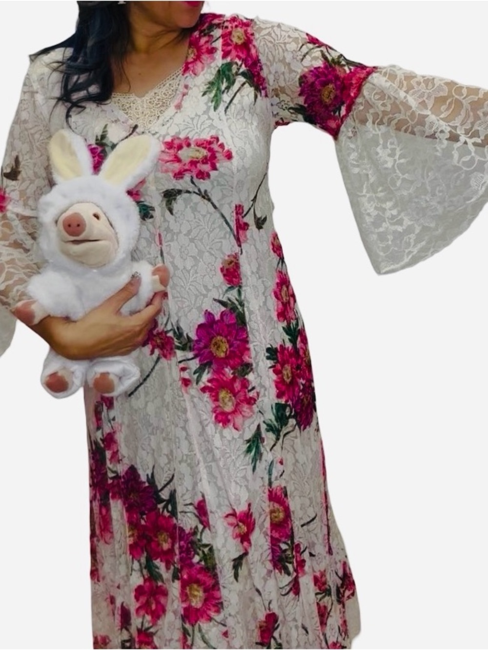 Vintage Nostalgia Floral Lace Cottagecore Boho Maxi Dress Oversized S M/L
